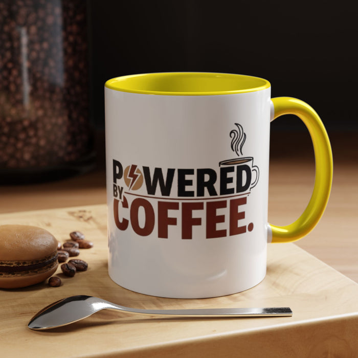 Coffee Mug - "Powered by Coffee" Accent Ceramic Mug (11oz & 15oz)