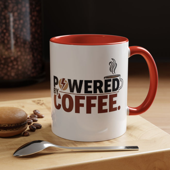 Coffee Mug - "Powered by Coffee" Accent Ceramic Mug (11oz & 15oz)