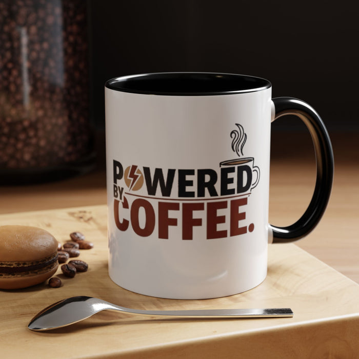 Coffee Mug - "Powered by Coffee" Accent Ceramic Mug (11oz & 15oz)