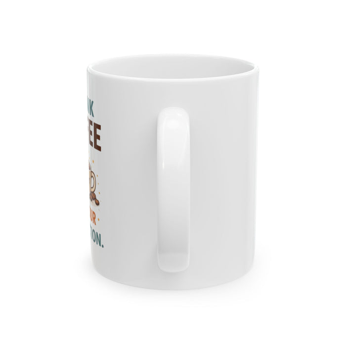 Funny Coffee Mug - 'I Like Coffee For Your Protection' Cute Cartoon Design, Gift for Coworkers & Friends