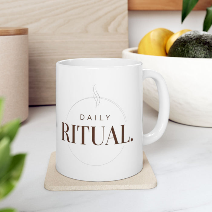 Ritual Coffee Ceramic Mug – Minimal Brown Script, 11oz & 15oz