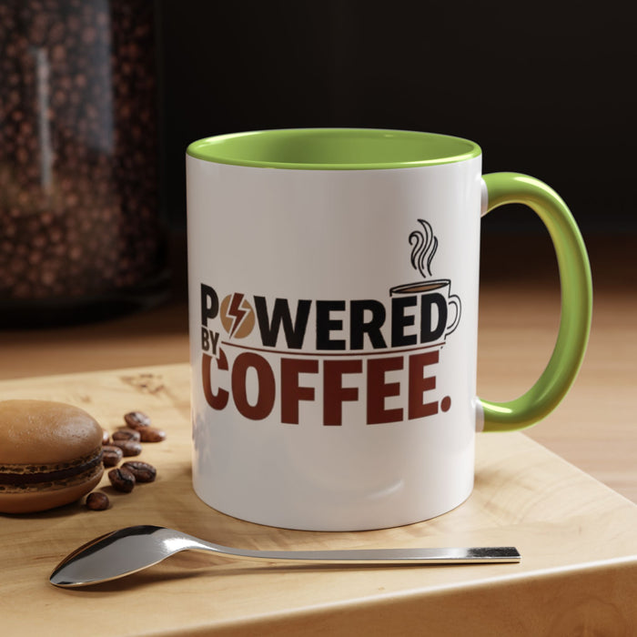 Coffee Mug - "Powered by Coffee" Accent Ceramic Mug (11oz & 15oz)